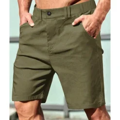 Best OUKU Men's Dress Shorts Burmuda Shorts Work Shorts Pocket Elastic Waist Plain Comfort Breathable Knee Length Outdoor Business Fashion Casual Black Khaki