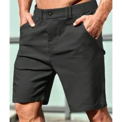 Best OUKU Men's Dress Shorts Burmuda Shorts Work Shorts Pocket Elastic Waist Plain Comfort Breathable Knee Length Outdoor Business Fashion Casual Black Khaki