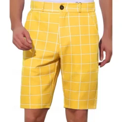 OUKU Men's Dress Shorts Burmuda Shorts Work Shorts Pocket Geometric Comfort Breathable Knee Length Outdoor Business Fashion Casual Black Yellow