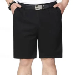 Clearance OUKU Men's Dress Shorts Burmuda Shorts Work Shorts Ruched Pocket Plain Comfort Breathable Knee Length Outdoor Business Fashion Casual Black Navy Blue