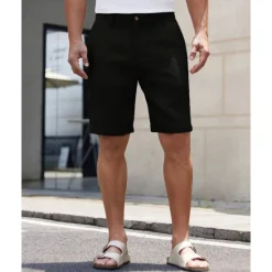 OUKU Men's Dress Shorts Burmuda Shorts Work Shorts Pocket Plain Comfort Breathable Knee Length Outdoor Business Fashion Casual Black White