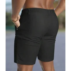 Best OUKU Men's Dress Shorts Burmuda Shorts Work Shorts Pocket Plain Comfort Breathable Knee Length Outdoor Business Fashion Casual Black White
