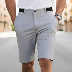 Sale OUKU Men's Dress Shorts Burmuda Shorts Work Shorts Pocket Plain Comfort Breathable Knee Length Outdoor Business Fashion Casual Black Navy Blue