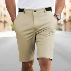 Sale OUKU Men's Dress Shorts Burmuda Shorts Work Shorts Pocket Plain Comfort Breathable Knee Length Outdoor Business Fashion Casual Black Navy Blue