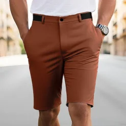 Sale OUKU Men's Dress Shorts Burmuda Shorts Work Shorts Pocket Plain Comfort Breathable Knee Length Outdoor Business Fashion Casual Black Navy Blue