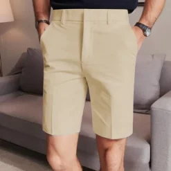 Outlet OUKU Men's Dress Shorts Summer Shorts Work Shorts Casual Shorts Buttons Pocket Plain Comfort Knee Length Formal Party Work Fashion Classic Style Black White Micro-elastic