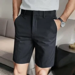 Outlet OUKU Men's Dress Shorts Summer Shorts Work Shorts Casual Shorts Buttons Pocket Plain Comfort Knee Length Formal Party Work Fashion Classic Style Black White Micro-elastic