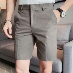 Outlet OUKU Men's Dress Shorts Summer Shorts Work Shorts Casual Shorts Buttons Pocket Plain Comfort Knee Length Formal Party Work Fashion Classic Style Black White Micro-elastic