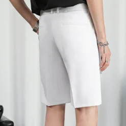 New OUKU Men's Dress Shorts Summer Shorts Bermuda shorts Work Shorts Pleated Plain Outdoor Going out Fashion Streetwear Black White Micro-elastic