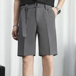 New OUKU Men's Dress Shorts Summer Shorts Bermuda shorts Work Shorts Pleated Plain Outdoor Going out Fashion Streetwear Black White Micro-elastic