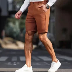 Hot OUKU Men's Dress Shorts Summer Shorts Work Shorts Golf Shorts Pocket Plain Comfort Breathable Short Outdoor Vacation Sport Casual Coffee