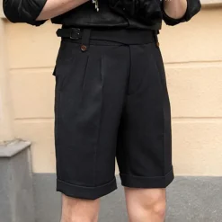 Discount OUKU Men's Dress Shorts Summer Shorts Work Shorts Casual Shorts Pocket Plain Comfort Short Formal Party Work Fashion Classic Style Black White Micro-elastic