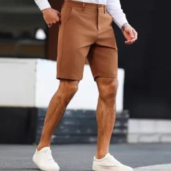 Online OUKU Men's Dress Shorts Work Shorts Golf Shorts Pocket Plain Comfort Breathable Knee Length Outdoor Business Sports Casual Coffee