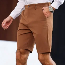 Online OUKU Men's Dress Shorts Work Shorts Golf Shorts Pocket Plain Comfort Breathable Knee Length Outdoor Business Sports Casual Coffee