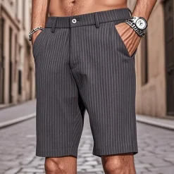 New OUKU Men's Dress Shorts Work Shorts Golf Shorts Pocket Stripes Comfort Breathable Knee Length Outdoor Business Sports Casual Black Light Grey