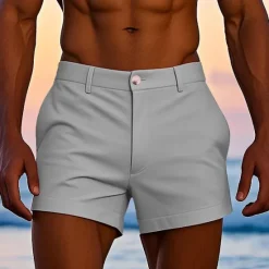 Online OUKU Men's Dress Shorts Work Shorts Golf Shorts Pocket Plain Comfort Breathable Short Outdoor Business Sports Casual White Yellow