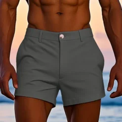 Online OUKU Men's Dress Shorts Work Shorts Golf Shorts Pocket Plain Comfort Breathable Short Outdoor Business Sports Casual White Yellow
