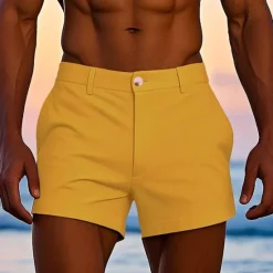 Online OUKU Men's Dress Shorts Work Shorts Golf Shorts Pocket Plain Comfort Breathable Short Outdoor Business Sports Casual White Yellow