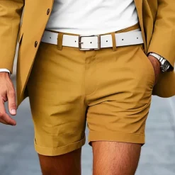 Discount OUKU Men's Dress Shorts Work Shorts Golf Shorts Pocket Plain Comfort Breathable Short Outdoor Business Sports Casual White Yellow