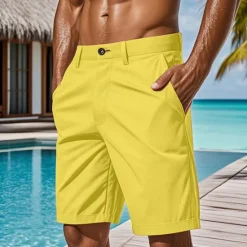 OUKU Men's Dress Shorts Work Shorts Golf Shorts Pocket Plain Comfort Knee Length Casual Daily Casual Yellow Light Green