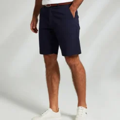 OUKU Men's Dress Shorts Zipper Pocket Solid Color Breathable Knee Length Formal Office Chic & Modern Formal White Micro-elastic Navy Blue