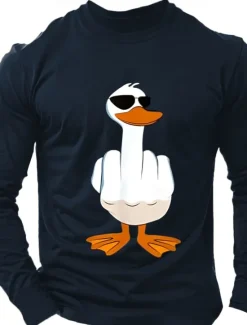 Sale OUKU Men's Duck T Shirt Long Sleeve Shirt 100% Cotton Long Sleeve Graphic Shirt Light Heather Grey Black Wine Comfortable Tee Vacation Street Fashion Designer Clothing