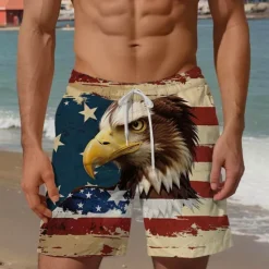 Clearance OUKU Men's Eagle National Flag Swim Trunks Swim Shorts Board Shorts Mid Waist Vacation Hawaiian Holiday Vacation Holiday Beach Drawstring with Mesh lining Elastic Waist Designer Clothing Apparel