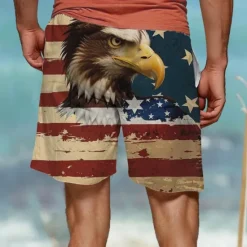 Clearance OUKU Men's Eagle National Flag Swim Trunks Swim Shorts Board Shorts Mid Waist Vacation Hawaiian Holiday Vacation Holiday Beach Drawstring with Mesh lining Elastic Waist Designer Clothing Apparel