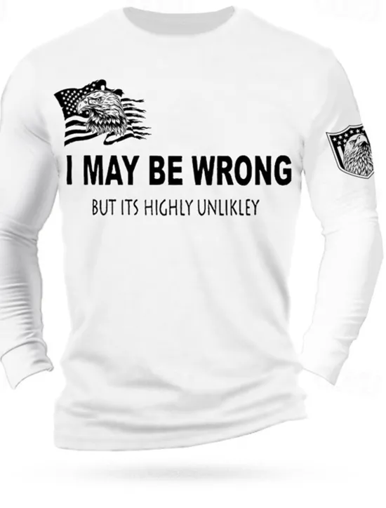 Hot OUKU Men's Eagle National Flag T Shirt 100% Cotton Long Sleeve Graphic Shirt Gray Comfortable Tee Sports Outdoor Holiday Fashion Designer Clothing White