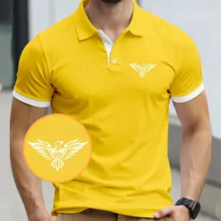 Outlet OUKU Men's Eagle Polo Short Sleeve Polo Shirts Collared Shirts Business Casual Business Athleisure Daily Wear 3D Print Summer Black Yellow Navy Blue