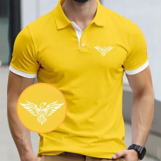 Outlet OUKU Men's Eagle Polo Short Sleeve Polo Shirts Collared Shirts Business Casual Business Athleisure Daily Wear 3D Print Summer Black Yellow Navy Blue