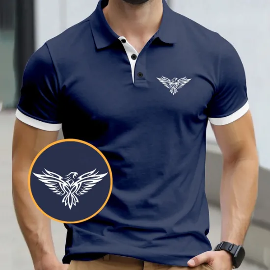 Outlet OUKU Men's Eagle Polo Short Sleeve Polo Shirts Collared Shirts Business Casual Business Athleisure Daily Wear 3D Print Summer Black Yellow Navy Blue