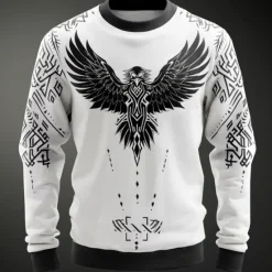 OUKU Men's Eagle Sweatshirt Sweatshirt Long Sleeve Sweatshirt Crew Neck Fashion Cool Street Style 3D Printing Sports Outdoor Holiday Crewneck Winter Spring & Fall White
