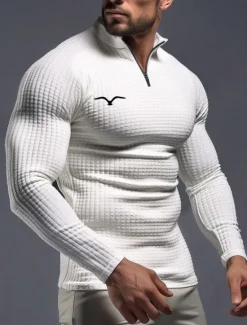 Best OUKU Men's Eagle Waffle Polo Shirts Zip Polo Golf Polos Shirts Long Sleeve Polo Shirts Zip Vintage Outdoor Casual Daily Streetwear 3D Print Fall & Winter Black White Wine