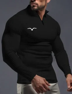 Best OUKU Men's Eagle Waffle Polo Shirts Zip Polo Golf Polos Shirts Long Sleeve Polo Shirts Zip Vintage Outdoor Casual Daily Streetwear 3D Print Fall & Winter Black White Wine