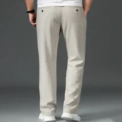 Discount OUKU Men's Easy Care Cotton Linen Athletic Pants Active Pants Trousers Drawstring Elastic Drawstring Waist Solid Color Wearable Full Length Formal Wedding Outdoor Elegant Vacation Light Khaki Black Micro-e