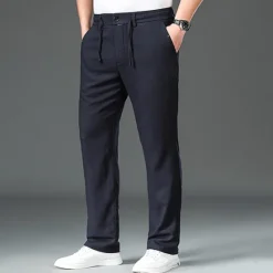 Discount OUKU Men's Easy Care Cotton Linen Athletic Pants Active Pants Trousers Drawstring Elastic Drawstring Waist Solid Color Wearable Full Length Formal Wedding Outdoor Elegant Vacation Light Khaki Black Micro-e