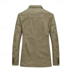 Hot OUKU Men's Emblem Print Cotton Suit Jacket Suits Coat Blazer Casual Outdoor Dailywear Long Sleeve Notch Lapel Collar Outwear Pockets Button Down Stripe Lined Suit Jacket Fall Winter Black khaki Army Green