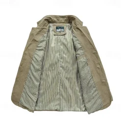 Hot OUKU Men's Emblem Print Cotton Suit Jacket Suits Coat Blazer Casual Outdoor Dailywear Long Sleeve Notch Lapel Collar Outwear Pockets Button Down Stripe Lined Suit Jacket Fall Winter Black khaki Army Green