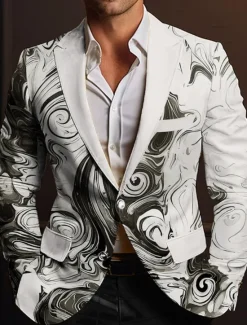 OUKU Men's Embossed Relief Pattern Long Sleeve Turndown Vintage Business Work Wear to work Going out Buttons Print Multi Pocket