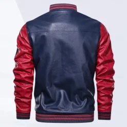 Clearance OUKU Men's Embroidered Bomber Jacket Leather Jacket Winter Baseball Coat Long Sleeve Stand Collar PU Leather Motorcycle Jacket