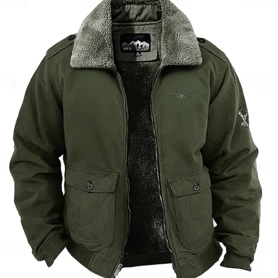 Online OUKU Men's Embroidered Fleece Jacket Cargo Jacket Long Sleeve Military Tactical Thermal Warm Coat Vintage Casual Style Cotton Bomber Jacket with Turn-down Collar khaki Army Green Dark Blue