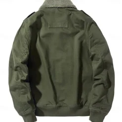Online OUKU Men's Embroidered Fleece Jacket Cargo Jacket Long Sleeve Military Tactical Thermal Warm Coat Vintage Casual Style Cotton Bomber Jacket with Turn-down Collar khaki Army Green Dark Blue