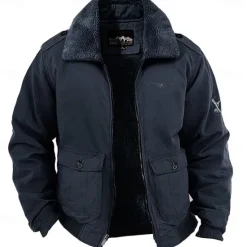 Online OUKU Men's Embroidered Fleece Jacket Cargo Jacket Long Sleeve Military Tactical Thermal Warm Coat Vintage Casual Style Cotton Bomber Jacket with Turn-down Collar khaki Army Green Dark Blue
