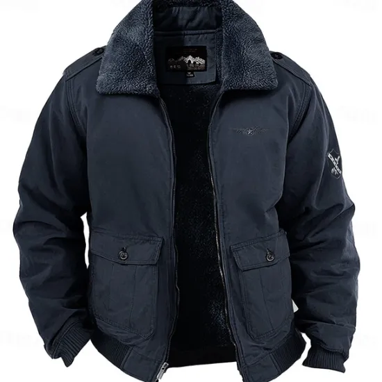 Online OUKU Men's Embroidered Fleece Jacket Cargo Jacket Long Sleeve Military Tactical Thermal Warm Coat Vintage Casual Style Cotton Bomber Jacket with Turn-down Collar khaki Army Green Dark Blue