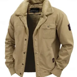 Clearance OUKU Men's Embroidered Fleece Jacket Sherpa Trucker Jacket Work Cargo Jacket Turn-Down Collar Warm Winter Cotton Jacket Vintage Casual Going Out Coat Multi-Pockets