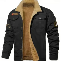 Sale OUKU Men's Embroidered Fleece Jacket Cargo Jacket Cow Print Turndown Collar Long Sleeve Military Tactical Jacket Vintage Thermal Warm Winter Outwear Multiple Pockets Button Front Cotton Coat