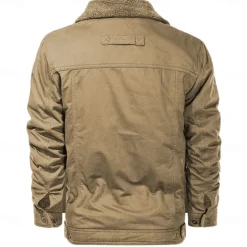 Online OUKU Men's Embroidered Fleece Jacket Sherpa Trucker Jacket Work Cargo Jacket Turn-Down Collar Warm Winter Cotton Jacket Vintage Casual Going Out Coat Multi-Pockets
