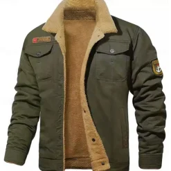 Sale OUKU Men's Embroidered Fleece Jacket Cargo Jacket Turndown Collar Long Sleeve Military Tactical Jacket Vintage Thermal Warm Winter Outwear Multiple Pockets Button Front Cotton Coat Black khaki Army Green