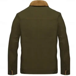 Sale OUKU Men's Embroidered Fleece Jacket Cargo Jacket Turndown Collar Long Sleeve Military Tactical Jacket Vintage Thermal Warm Winter Outwear Multiple Pockets Button Front Cotton Coat Black khaki Army Green